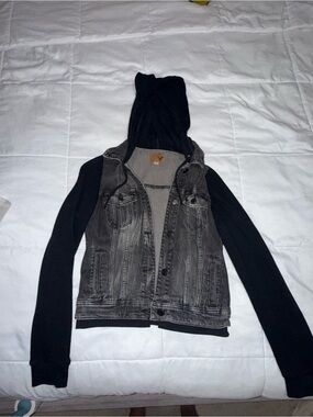 American Eagle Outfitters Black and Gray Two-Tone Hooded Jacket